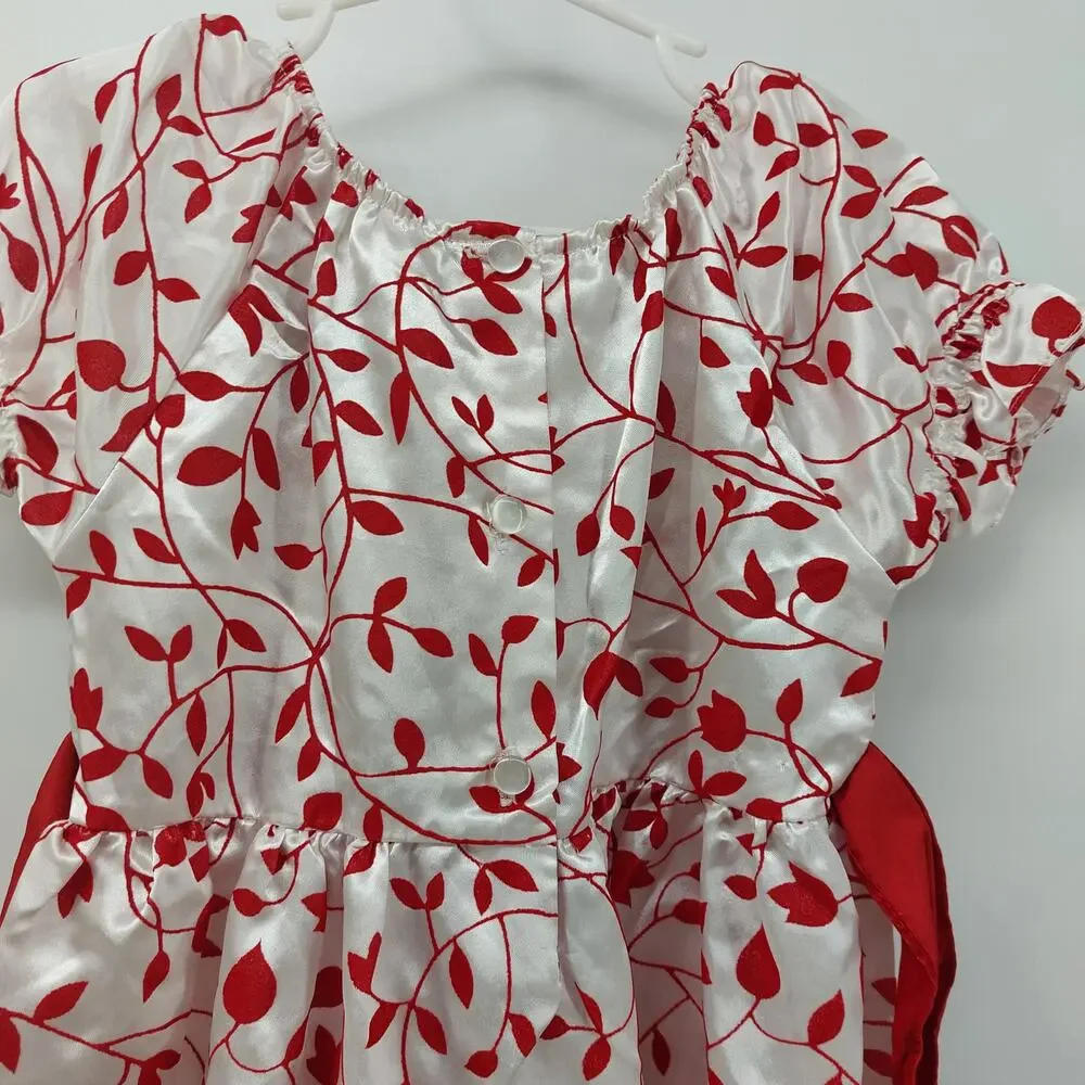 Park Bench Kids 4T Girls White Red Flocked Print Dress Bow